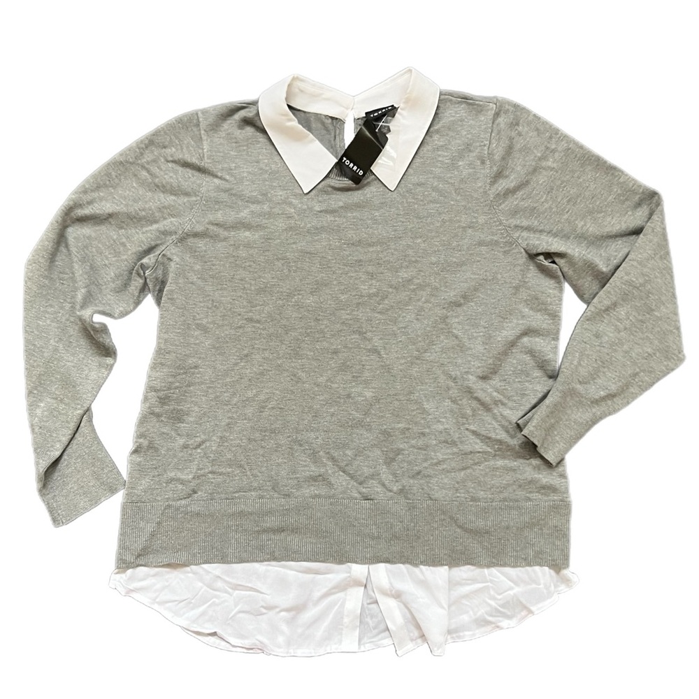 New Torrid Gray Sweater w/ Blouse Collar & Shirt Tail - 14/16 (1X)